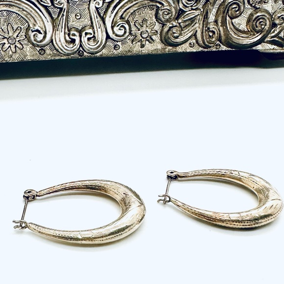 Vintage Silver Hoop Earrings - Picture 9 of 14